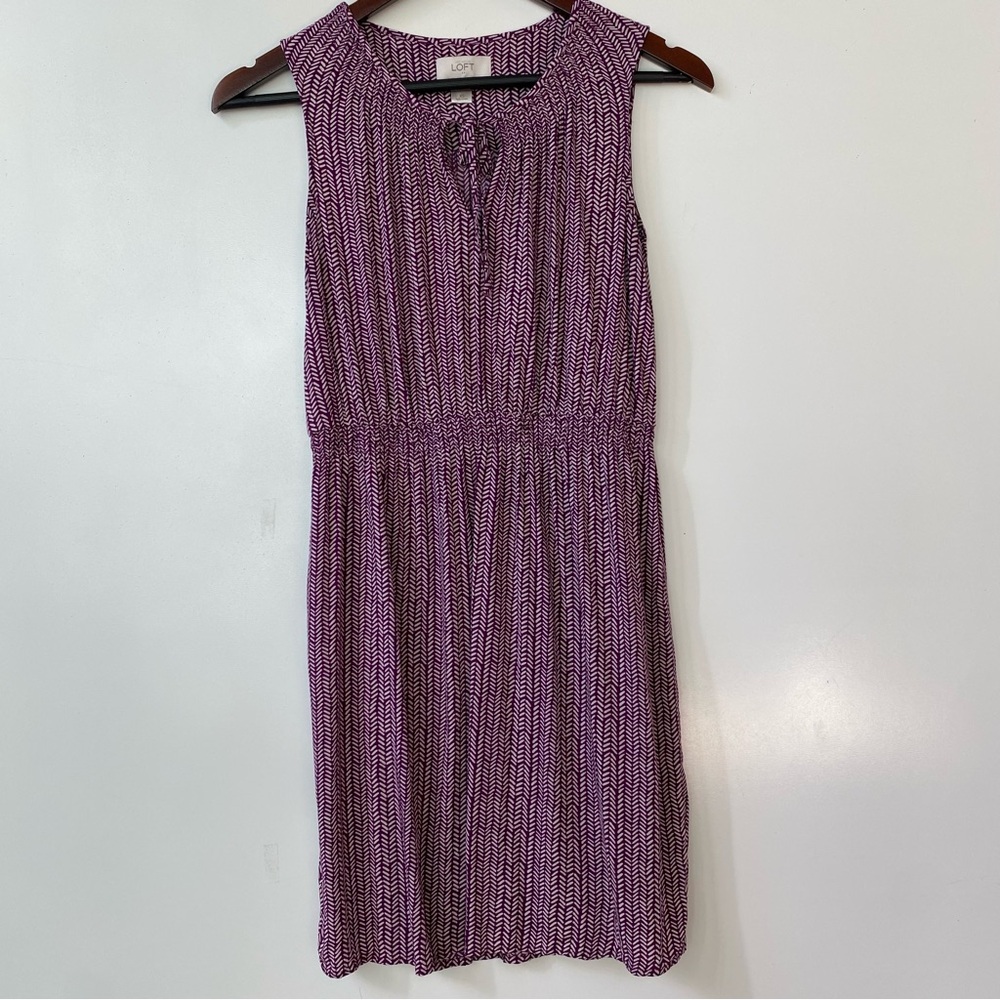 LOFT Purple and White Patterned Sleeveless Midi Dress
